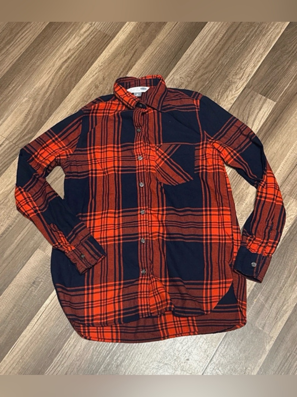 Old Navy Orange and Black Plaid Button-Down Shirt women’s size XS